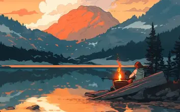 illustration av en person som sitter vid en sjö